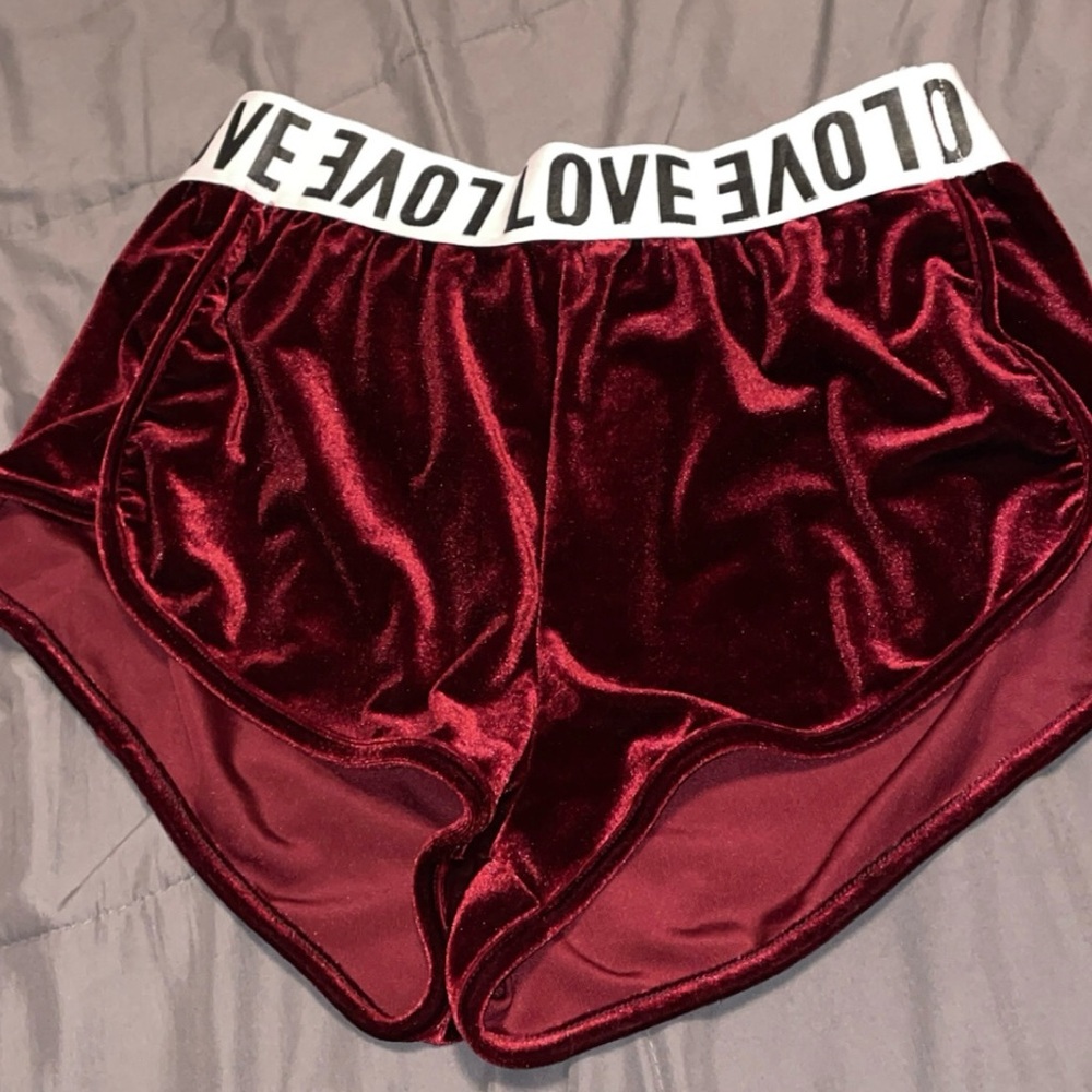 SHEIN Velvet Athletic Shorts in Rich Red